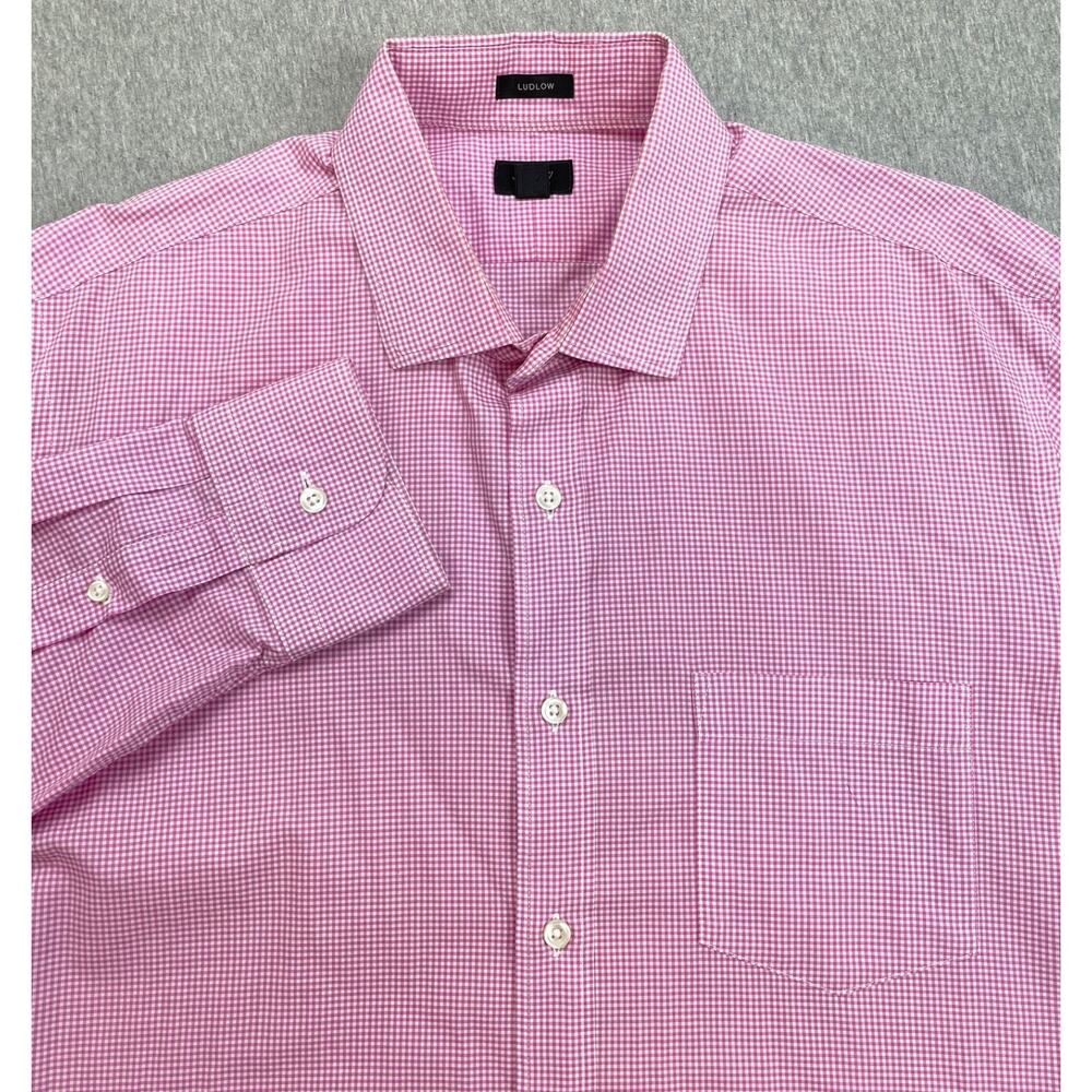 J Crew Shirt Men Large Gingham 100% Cotton Ludlow 120's 2-Ply Button Up